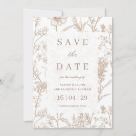 Beige Chinoiserie Wildblume Wedding Save the Date Einladung