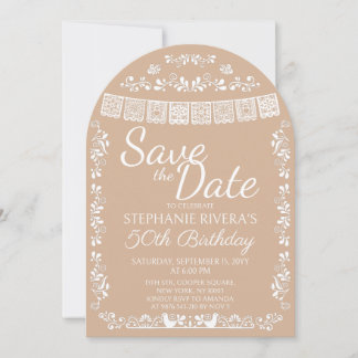 Beige Cielito Lindo Save the Date 50. Geburtstag Einladung