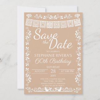 Beige Cielito Lindo Save the Date 60. Geburtstag Einladung