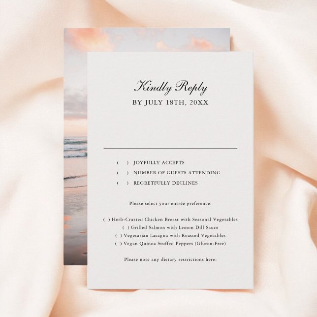 Beige Classic Calligraphy Foto Wedding RSVP (Von Creator hochgeladen)