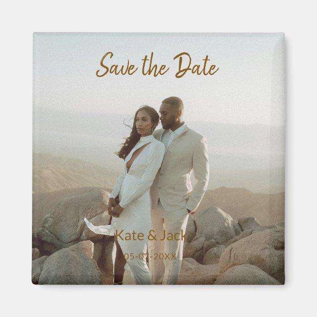 BEIGE CLASSIC ELEGANT COUPLE ADD QR SAVE THE DATE MAGNET (Vorne)