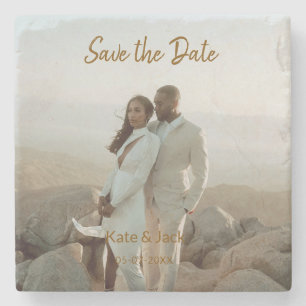 BEIGE CLASSIC ELEGANT COUPLE ADD QR SAVE THE DATE STEINUNTERSETZER