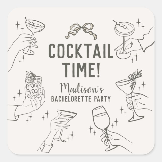 Beige Cocktail Party Bachelorette Umschlag Gefalle Quadratischer Aufkleber (Vorderseite)