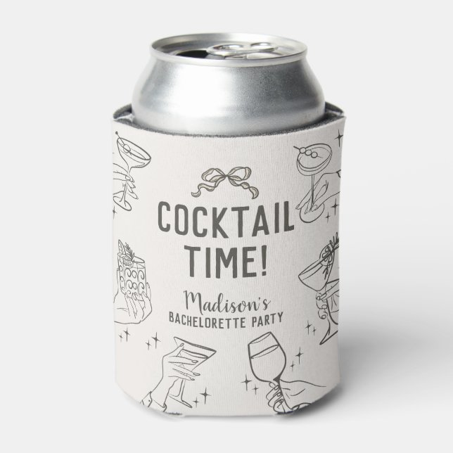 Beige Cocktail Party Retro Bachelorette Favoriten Dosenkühler (Kanne Vorderseite)