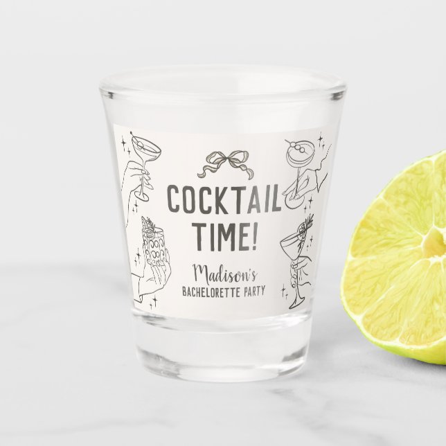 Beige Cocktail Party Retro Bachelorette Favoriten Schnapsglas (Vorderseite)