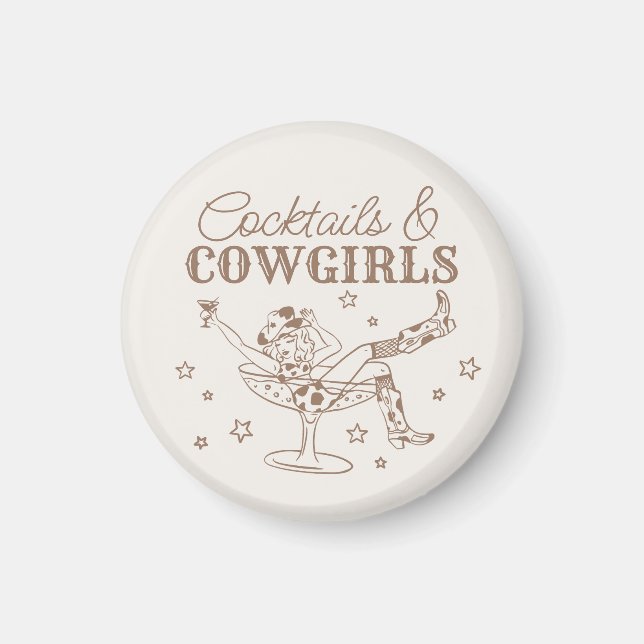 Beige Cocktails und Cowgirls Bachelorette Favorite Magnet (Vorne)