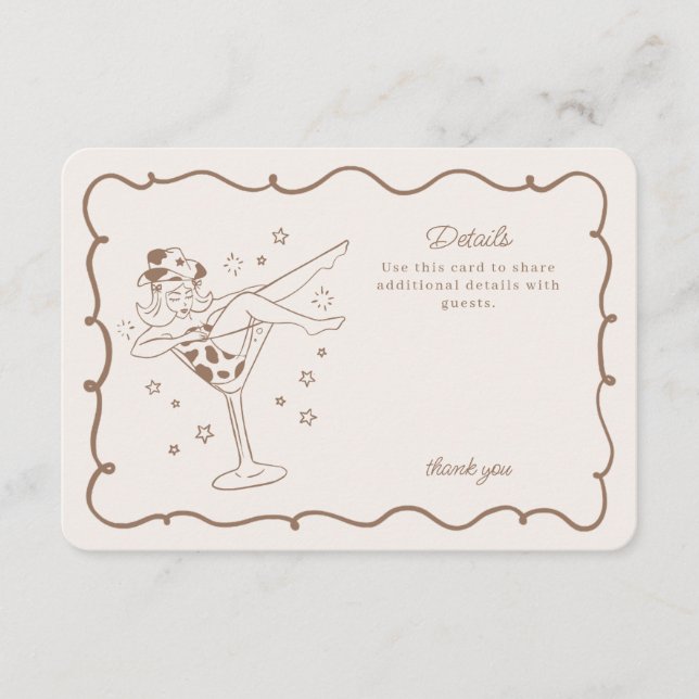 Beige Cocktails und Cowgirls Rodeo Details Beilage Begleitkarte (Vorderseite)
