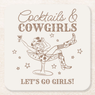 Beige Cocktails und Cowgirls Rodeo Junggesellinnen Rechteckiger Pappuntersetzer