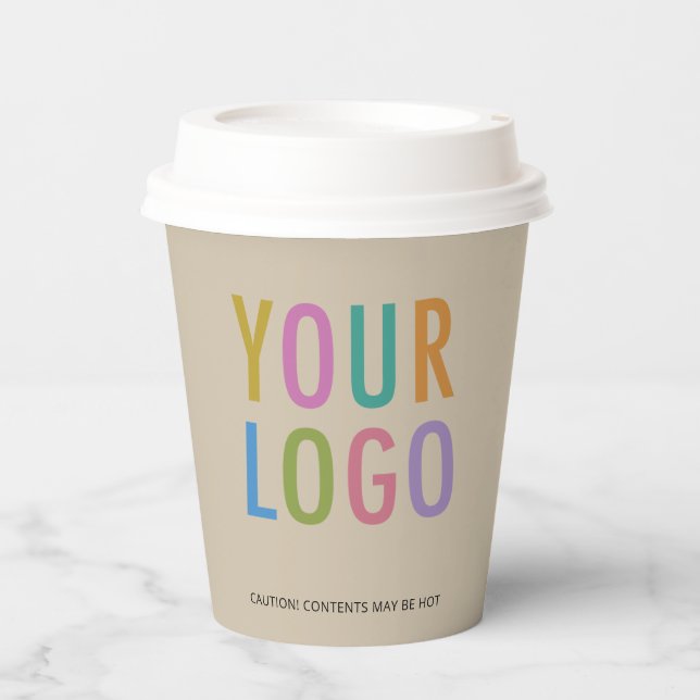 Beige Coffee Paper Cups with Lids Company Logo 8oz Pappbecher (Vorderseite)