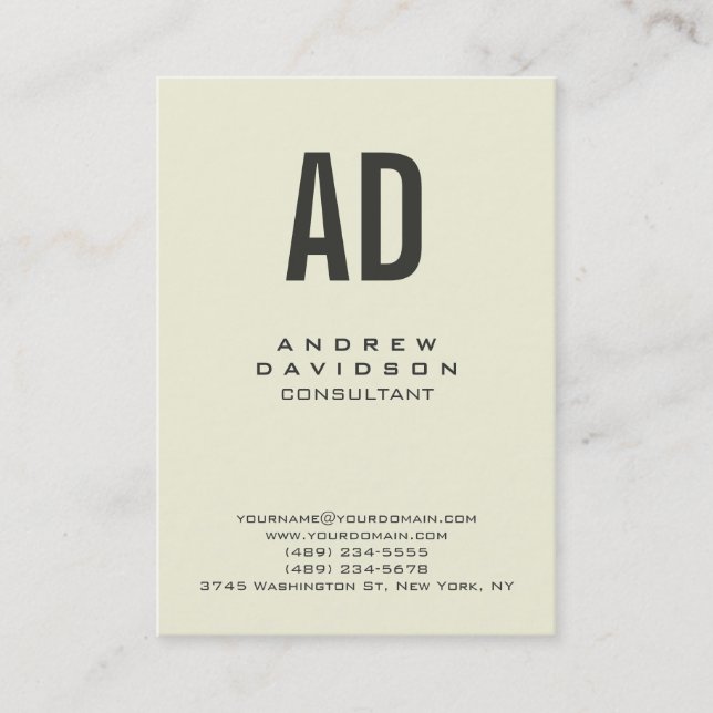 Beige Color Trendy Vertical Monogram Business Card Visitenkarte (Vorderseite)