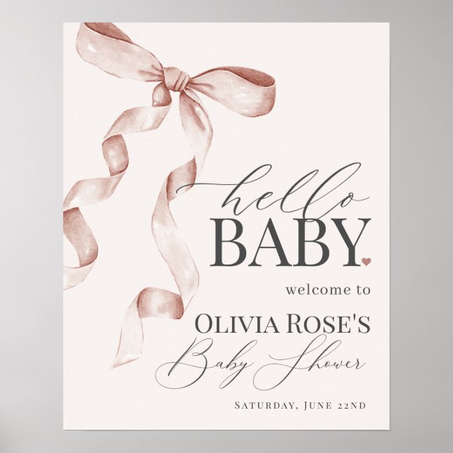 Beige Coquette Bow Girl Babydusche Begrüßungszeich Poster (Vorne)