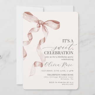 Beige Coquette Bow Girl Geburtstagsparty Einladung