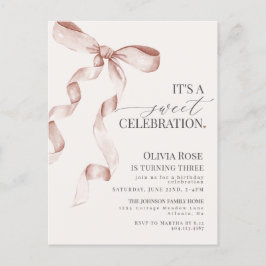 Beige Coquette Bow Girl Geburtstagsparty Einladung Postkarte