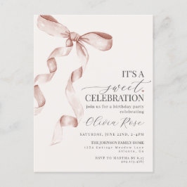 Beige Coquette Bow Girl Geburtstagsparty Einladung Postkarte