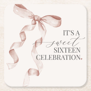 Beige Coquette Bow Sweet 16 Geburtstagsparty Dekor Rechteckiger Pappuntersetzer