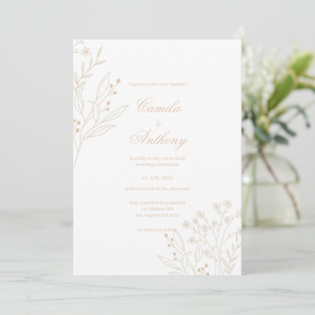 Beige Corner Floral Boho Wedding Einladung (Stehend Vorderseite)