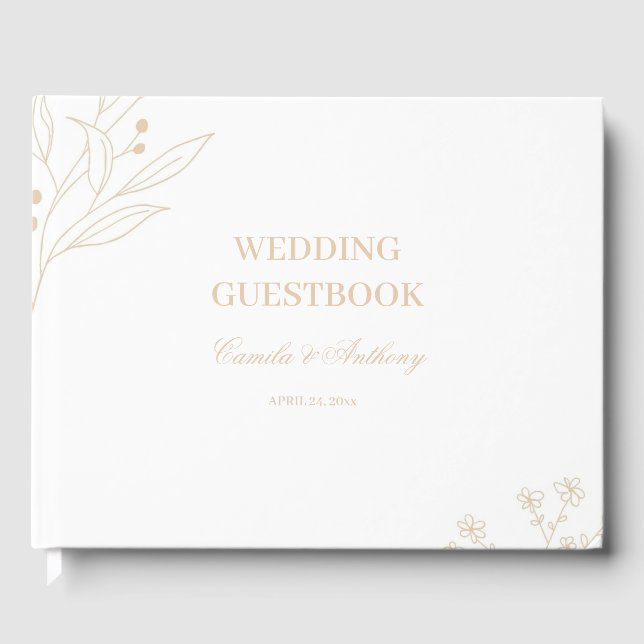 Beige Corner Floral Boho Wedding Gästebuch (Vorderseite)