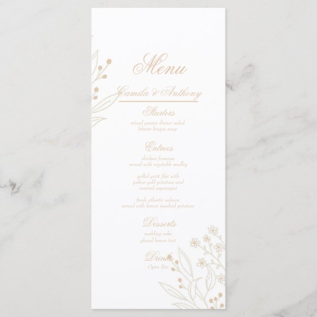Beige Corner Floral Boho Wedding Menükarte (Vorderseite)