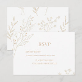 Beige Corner Floral Boho Wedding RSVP Karte