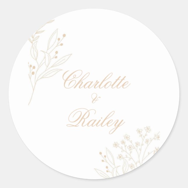 Beige Corner Floral Boho Wedding Runder Aufkleber (Vorderseite)
