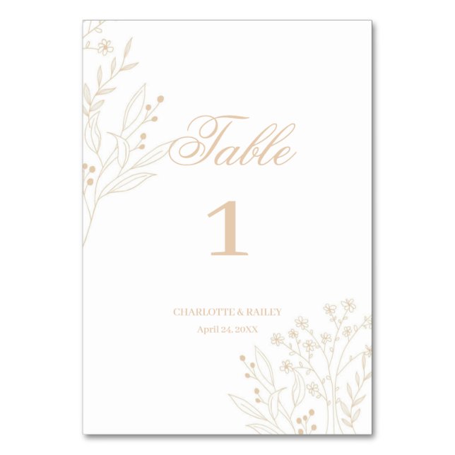 Beige Corner Floral Boho Wedding Tischnummer (Vorderseite)
