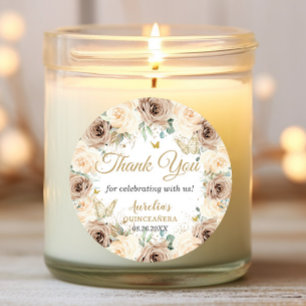 Beige Cream Champagne Floral Quinceñera Sweet 16 Runder Aufkleber