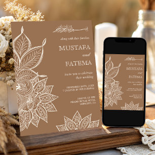 Beige Cream Mehndi Henna Muslim Wedding Einladung