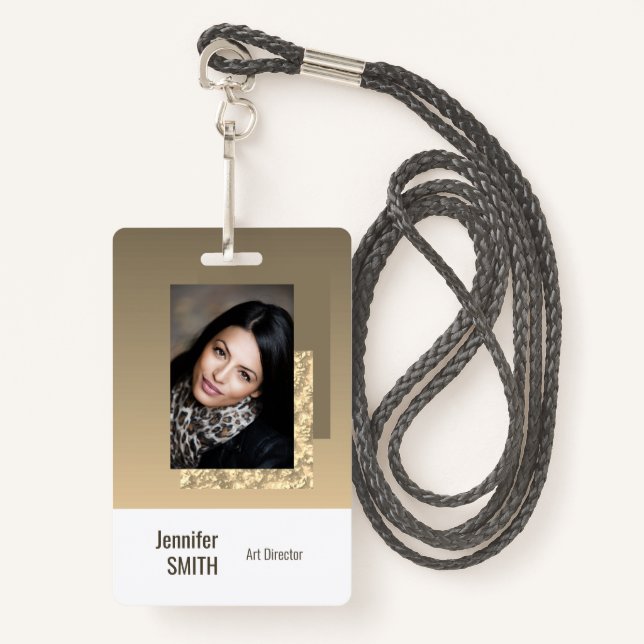 Beige Cream Simple Business-Logo-Barcode-Vorlage Ausweis (Vorderseite mit Schlüsselband)