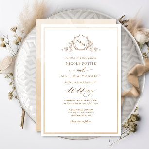 Beige Cream Watercolor Elegante Monogram Wedding Einladung