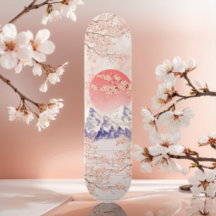 Beige Cream White Cherry Blossom Erwachsene Jugend Skateboard