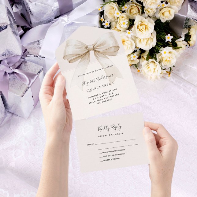 Beige Creme Bogen Quinceanera uAwg All In One Einladung (Von Creator hochgeladen)