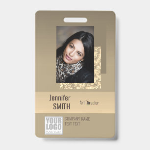 Beige Creme Gold Ombre Logo Barcode ID Vorlage Ausweis