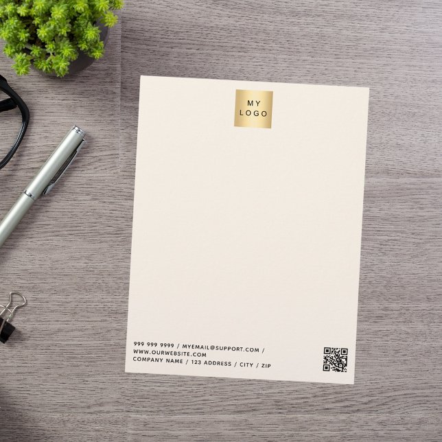 Beige Creme, modernes Firmenlogo QR-Code Briefbogen (Von Creator hochgeladen)