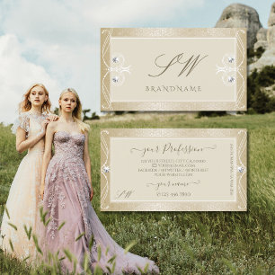 Beige Creme Mosaic Verziert Sparkle Jewels Monogra Visitenkarte