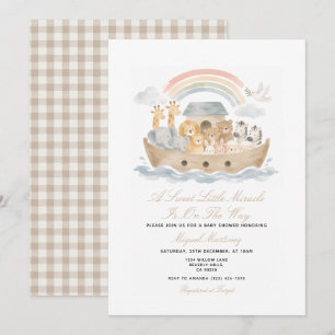 Beige-Creme-Noah-Arche-Baby-Shower-Einladung Einladung