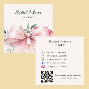 Beige creme rosa Bogen Blume QR Code Social Media Quadratische Visitenkarte