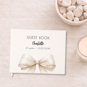 Beige-creme-Schleifen-Geburtstag Gästebuch