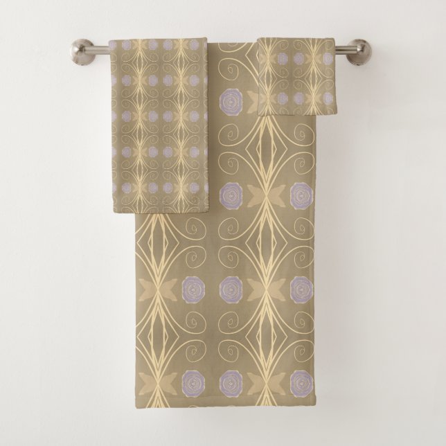Beige Creme und Lila Badhandtuch Set (Insitu)