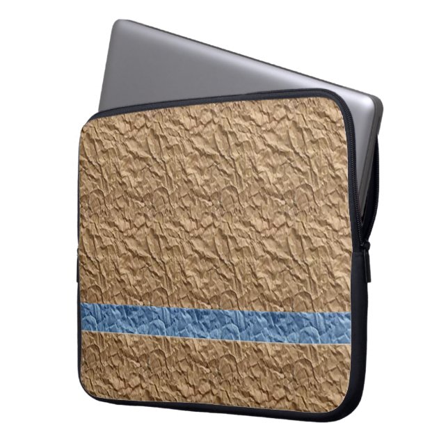 Beige Crinkle Blue Pattern Electronics Bag Laptopschutzhülle (Vorderseite Links)
