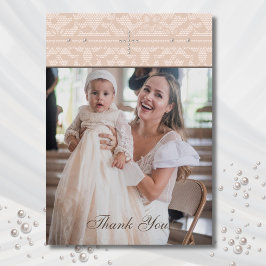 Beige Cross Christian Baptism Photo Thank You Card Dankeskarte