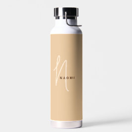 Beige | Custom Monogram Script Name Stylish Trinkflasche