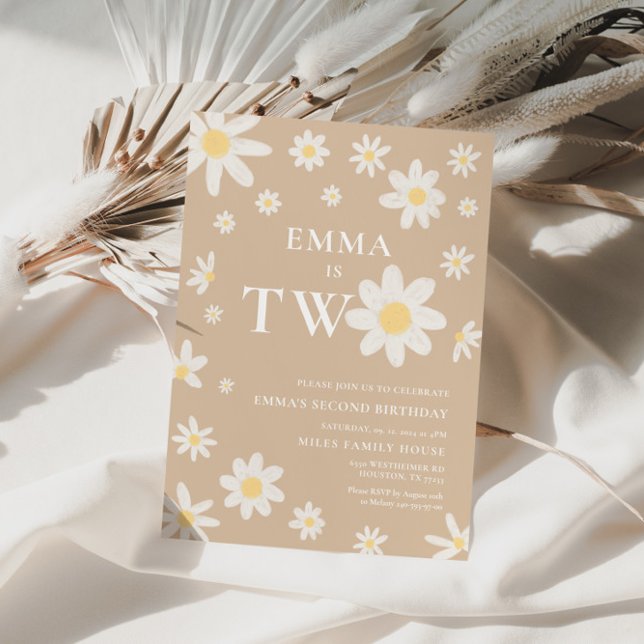 Beige Daisy Zweite Einladung zum 2. Geburtstag (Von Creator hochgeladen)