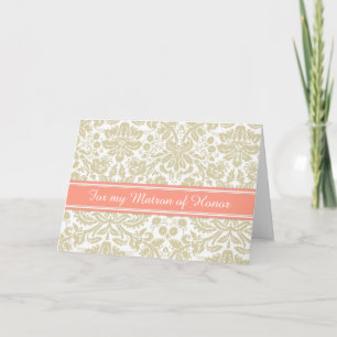 Beige Damask Danke, Matron of Honor Card Dankeskarte