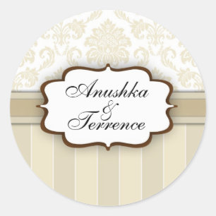 Beige Damask Stripe Wedding Sticker