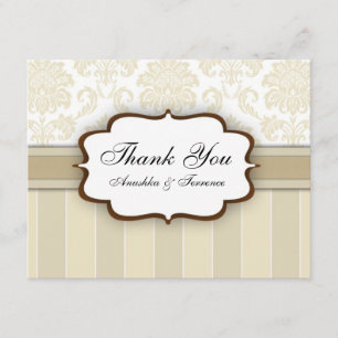 Beige Damask Stripe Wedding Vielen Dank Dankeskarte