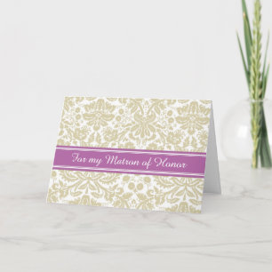 Beige Damask Thank You Matron of Honor Card Dankeskarte