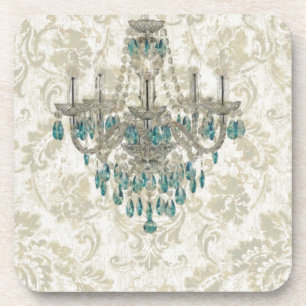 beige Damast-französischer Landblau Leuchter Untersetzer
