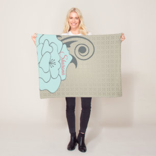 Beige Damast und blaue Blume Fleecedecke