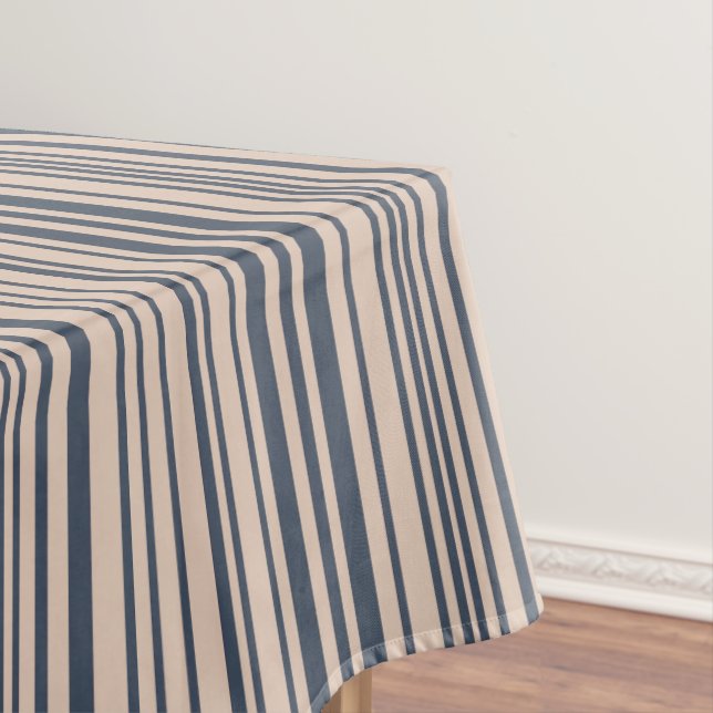 Beige/Deep Blue Stilvolle Streifenmuster Tischdecke (Beispiel)