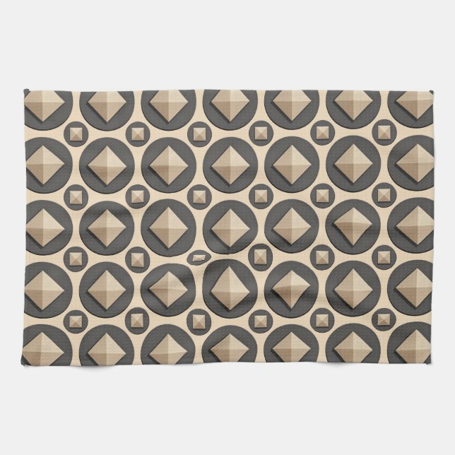 beige Diamantpyramide in einem grauen Kreis Geschirrtuch (Horizontal)